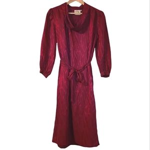 Vintage Sphere 100% Silk Tie Waist Long Sleeve Mixed Print Midi Dress